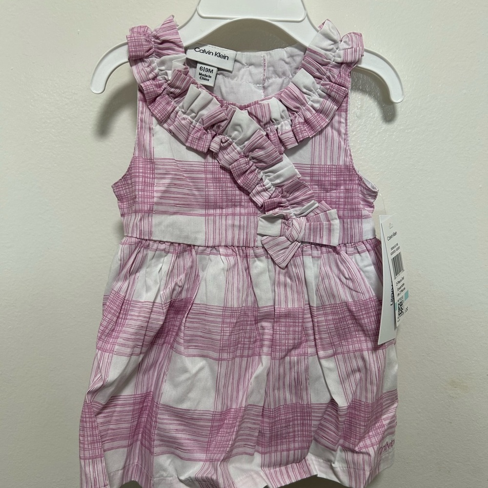 Calvin Klein Pink and White Checkered Baby Dress